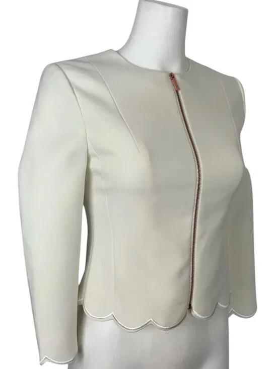 Ted Baker Heraly Scalloped Hem Cropped Jacket 0 Off White - Picture 4 of 16